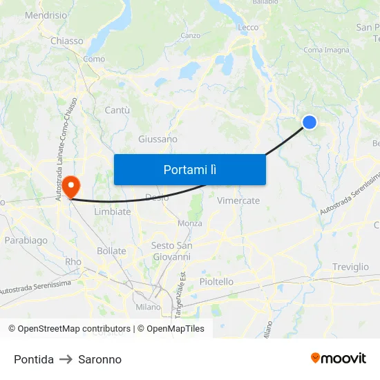 Pontida to Saronno map