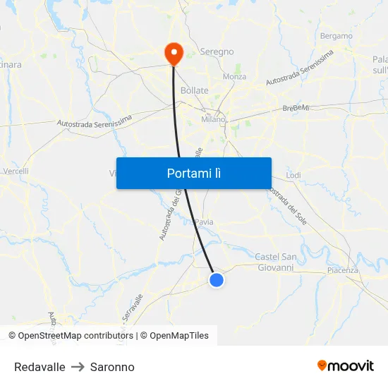 Redavalle to Saronno map