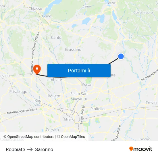 Robbiate to Saronno map