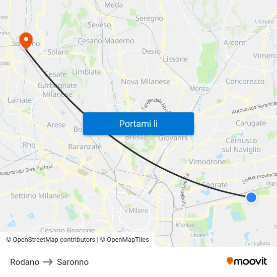 Rodano to Saronno map
