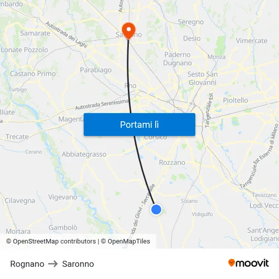 Rognano to Saronno map