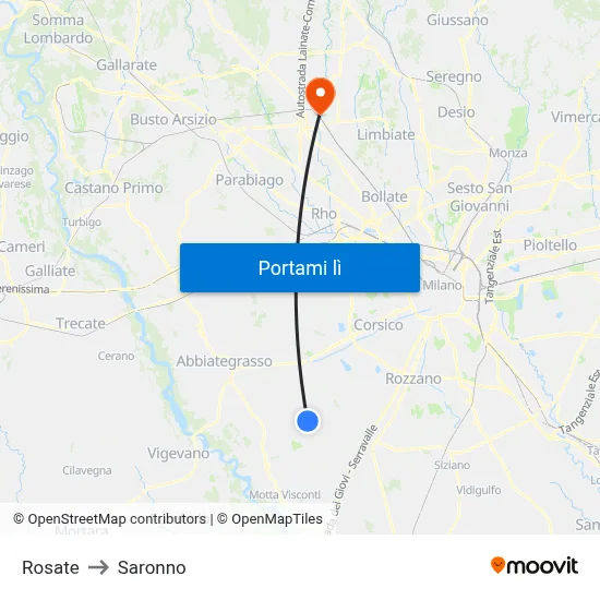 Rosate to Saronno map
