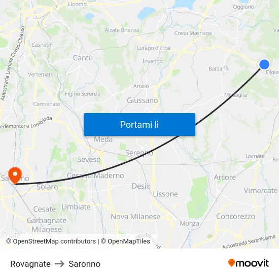 Rovagnate to Saronno map