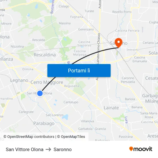 San Vittore Olona to Saronno map