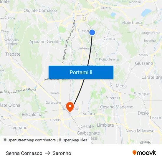 Senna Comasco to Saronno map