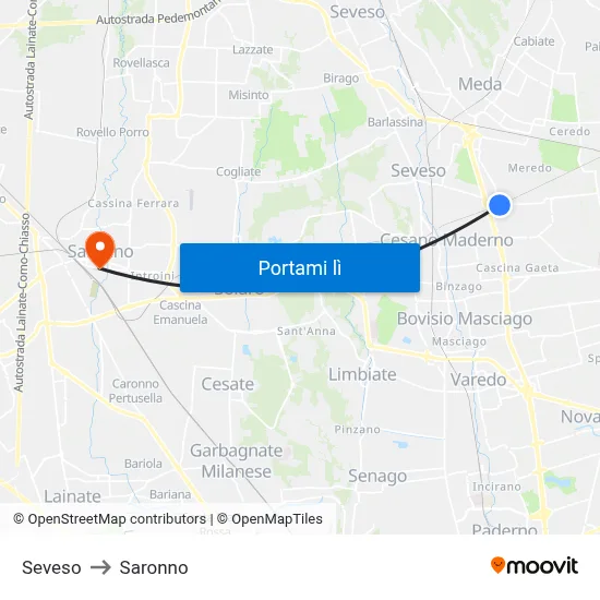 Seveso to Saronno map