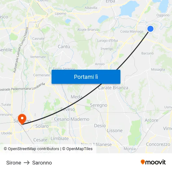 Sirone to Saronno map