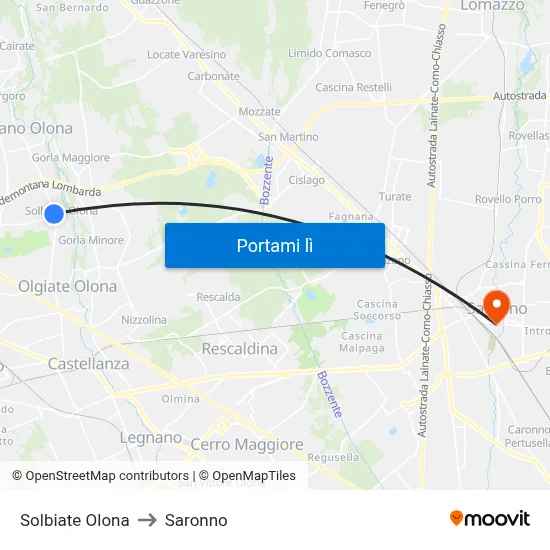 Solbiate Olona to Saronno map