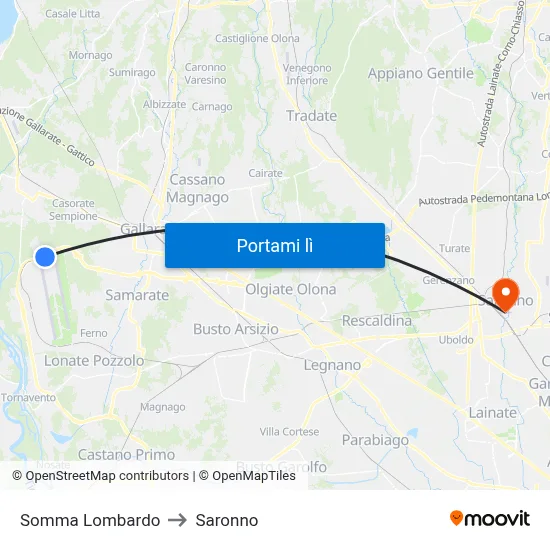 Somma Lombardo to Saronno map