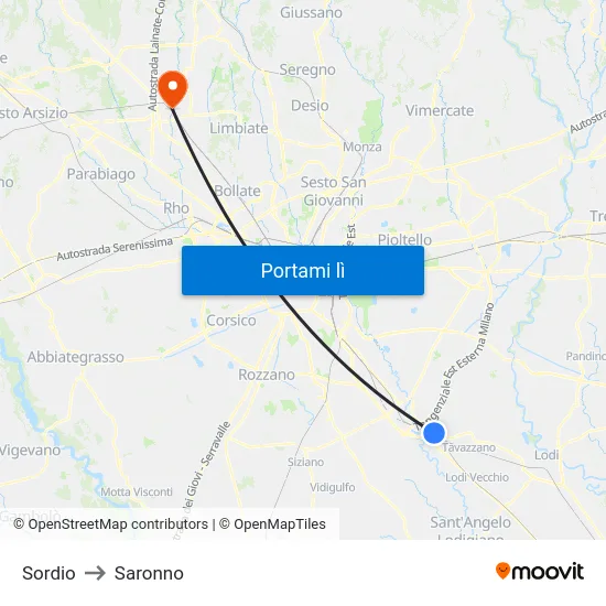 Sordio to Saronno map