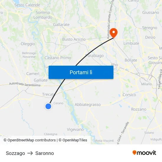 Sozzago to Saronno map