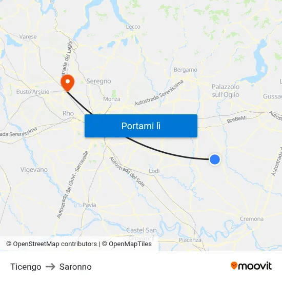 Ticengo to Saronno map