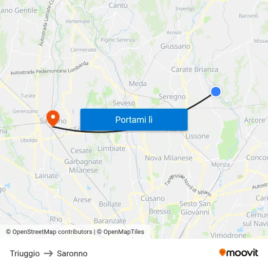 Triuggio to Saronno map