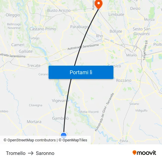 Tromello to Saronno map