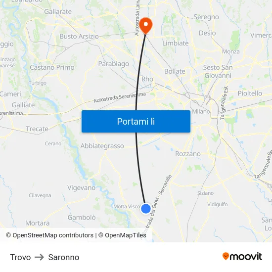 Trovo to Saronno map