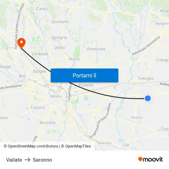 Vailate to Saronno map
