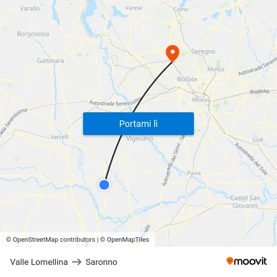 Valle Lomellina to Saronno map
