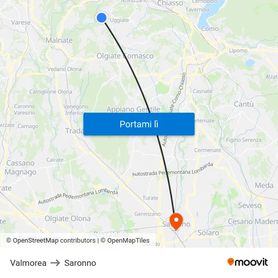 Valmorea to Saronno map