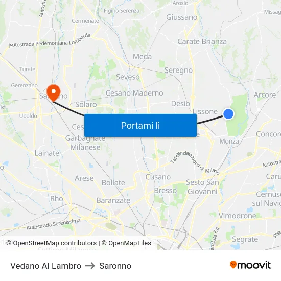Vedano Al Lambro to Saronno map