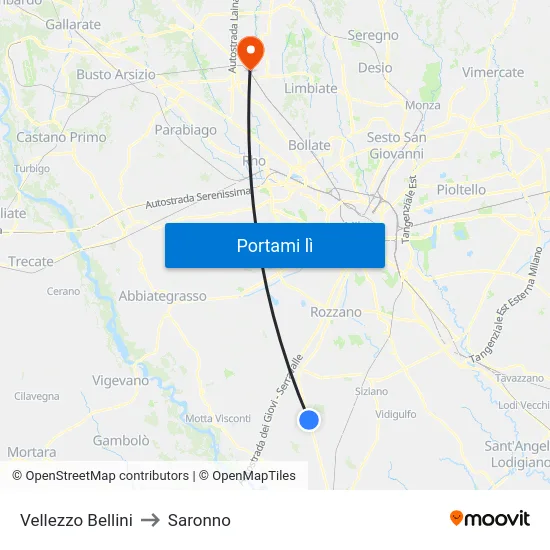 Vellezzo Bellini to Saronno map