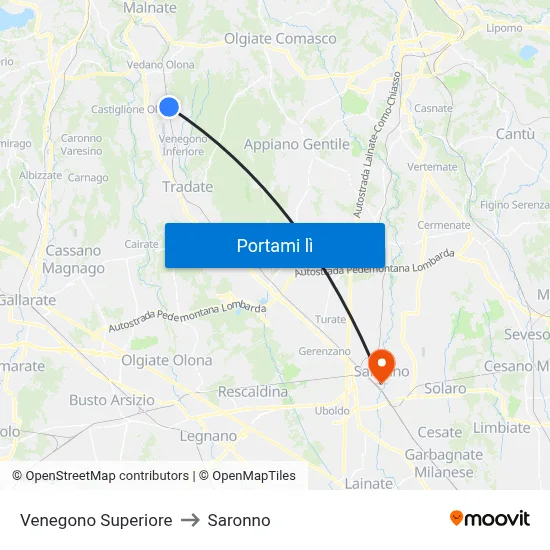Venegono Superiore to Saronno map