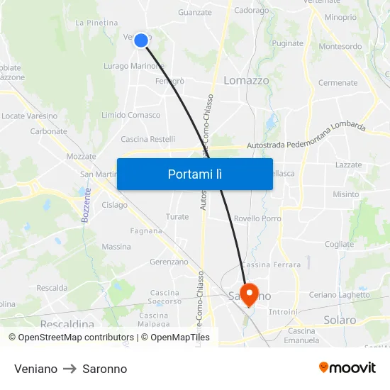 Veniano to Saronno map