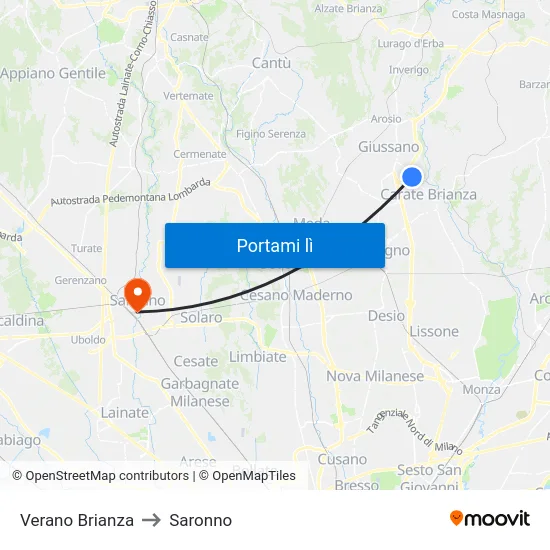 Verano Brianza to Saronno map