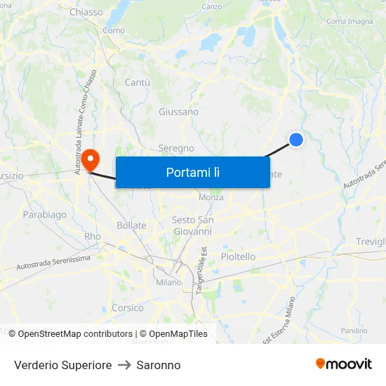 Verderio Superiore to Saronno map