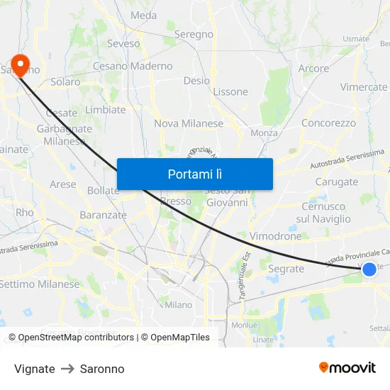 Vignate to Saronno map