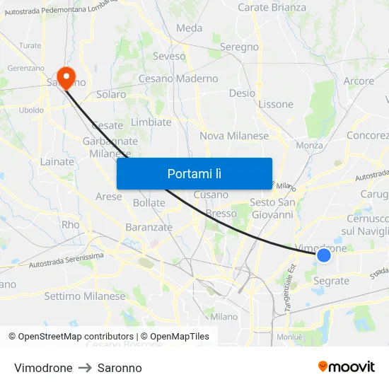 Vimodrone to Saronno map
