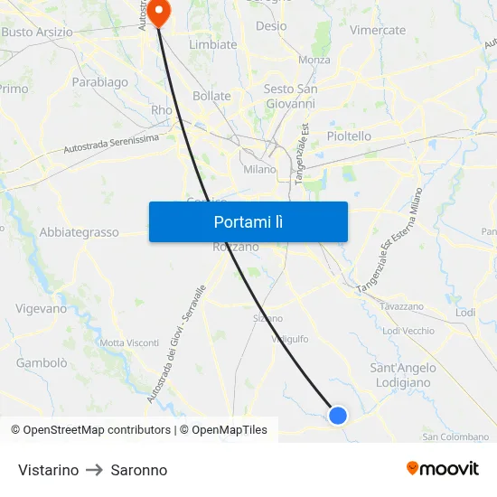 Vistarino to Saronno map