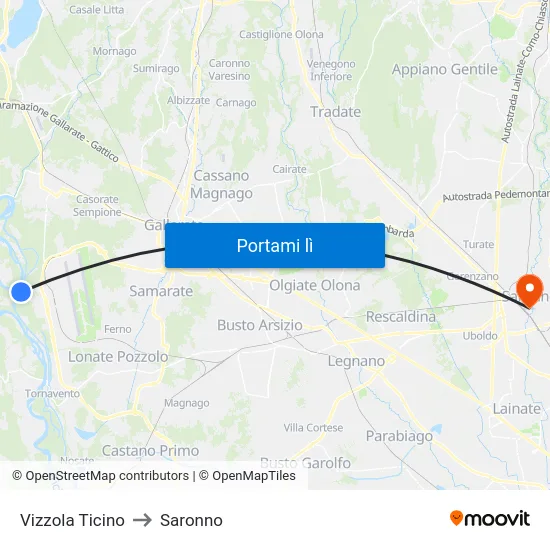Vizzola Ticino to Saronno map