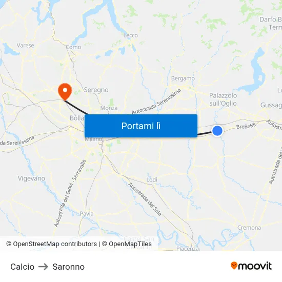 Calcio to Saronno map