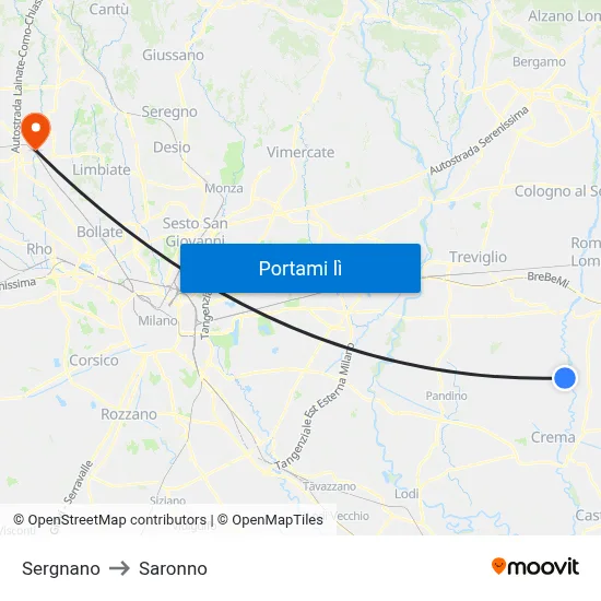 Sergnano to Saronno map
