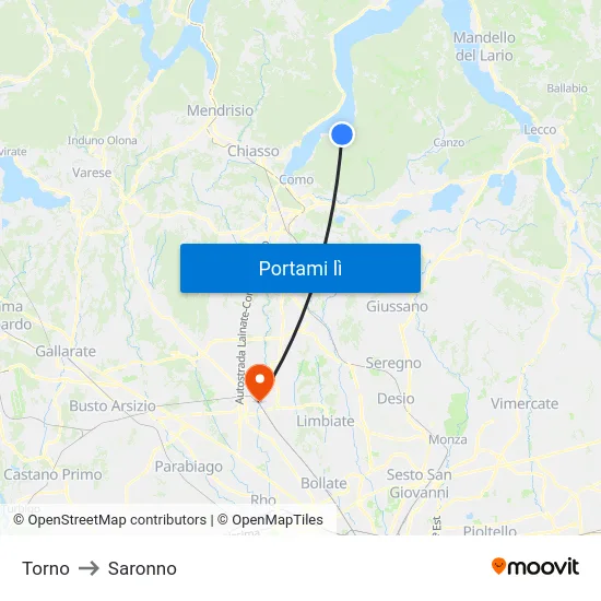 Torno to Saronno map