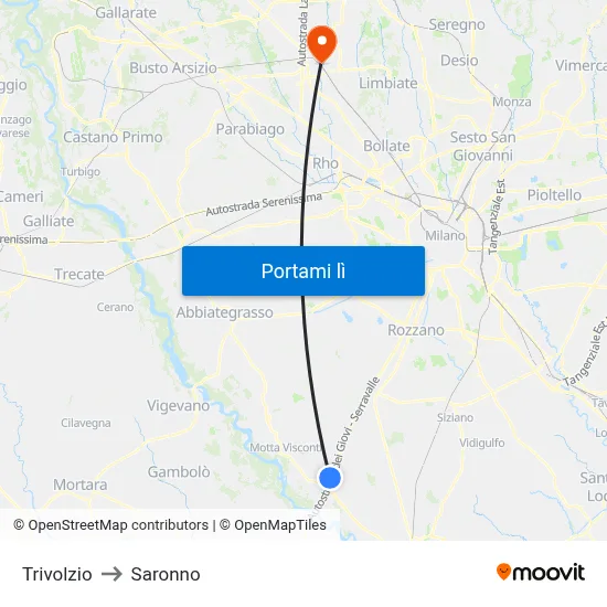 Trivolzio to Saronno map