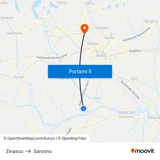 Zinasco to Saronno map