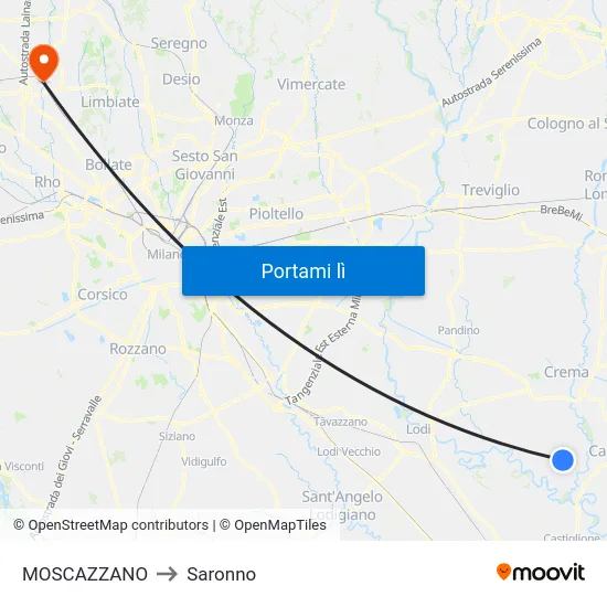 MOSCAZZANO to Saronno map