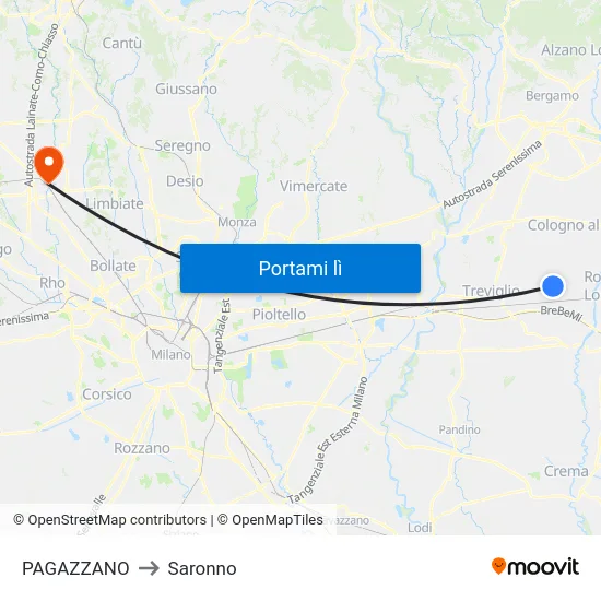 PAGAZZANO to Saronno map