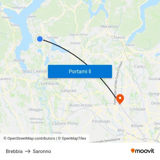 Brebbia to Saronno map