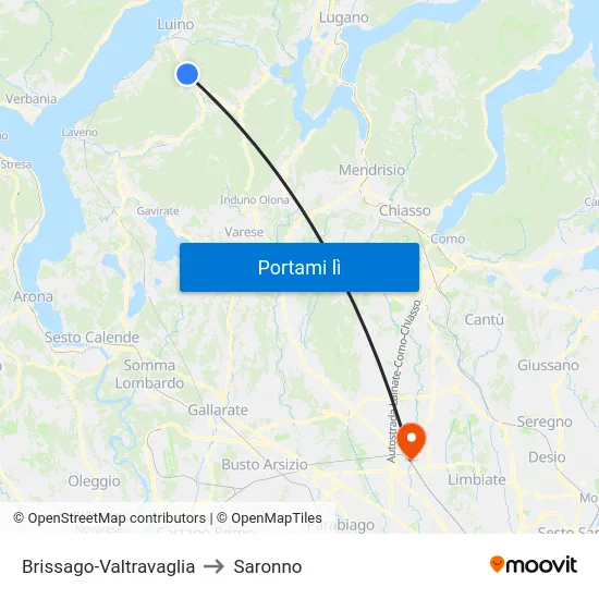 Brissago-Valtravaglia to Saronno map