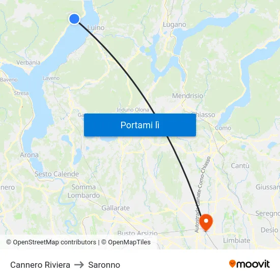 Cannero Riviera to Saronno map
