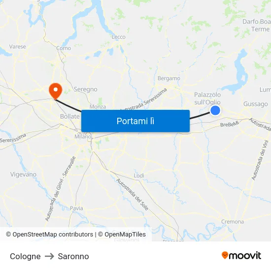 Cologne to Saronno map