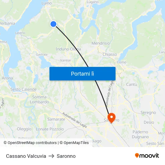 Cassano Valcuvia to Saronno map