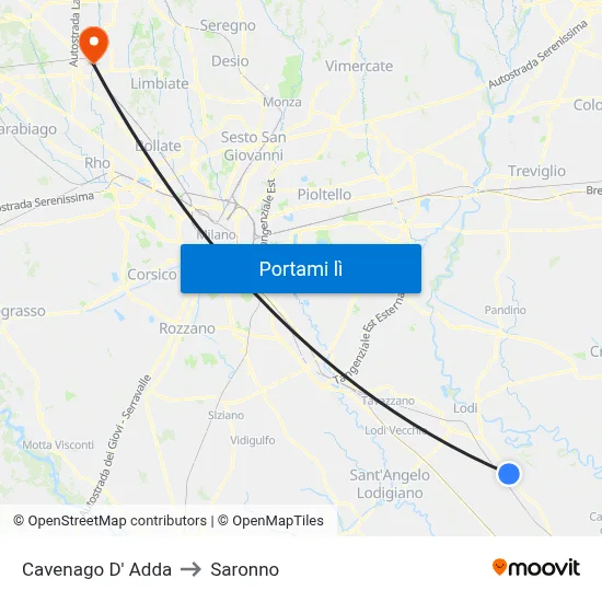Cavenago D' Adda to Saronno map