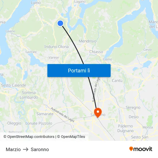 Marzio to Saronno map