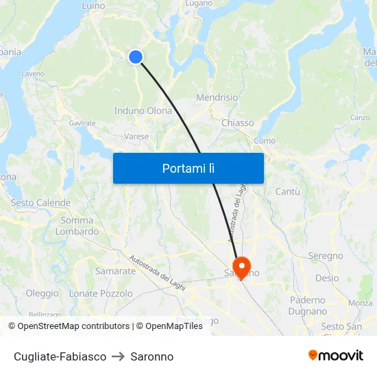 Cugliate-Fabiasco to Saronno map