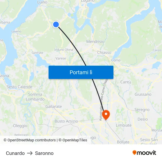 Cunardo to Saronno map