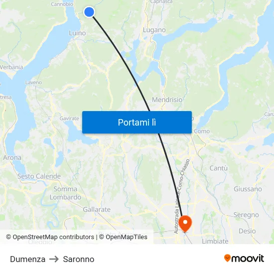 Dumenza to Saronno map