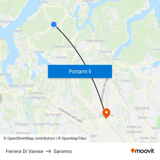 Ferrera Di Varese to Saronno map